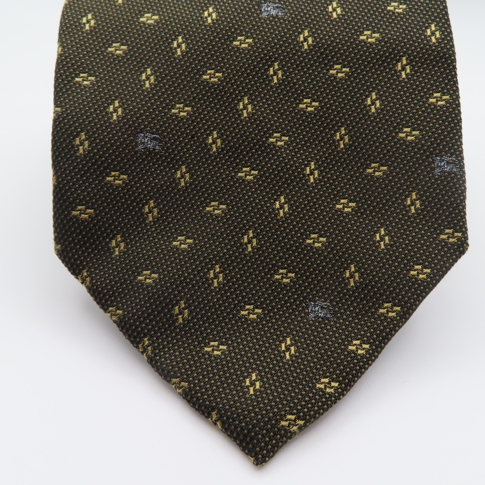 Burberry Tie Silk Brown Yellow Polka Dot Textured 3.75" Wide 57" Long Japan - Picture 2 of 6